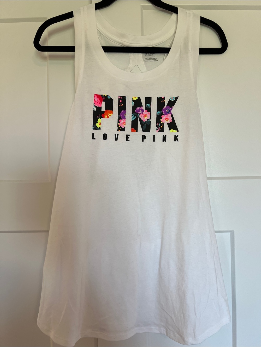PINK Victoria's Secret White Tank Dress with Multicolor Floral Logo